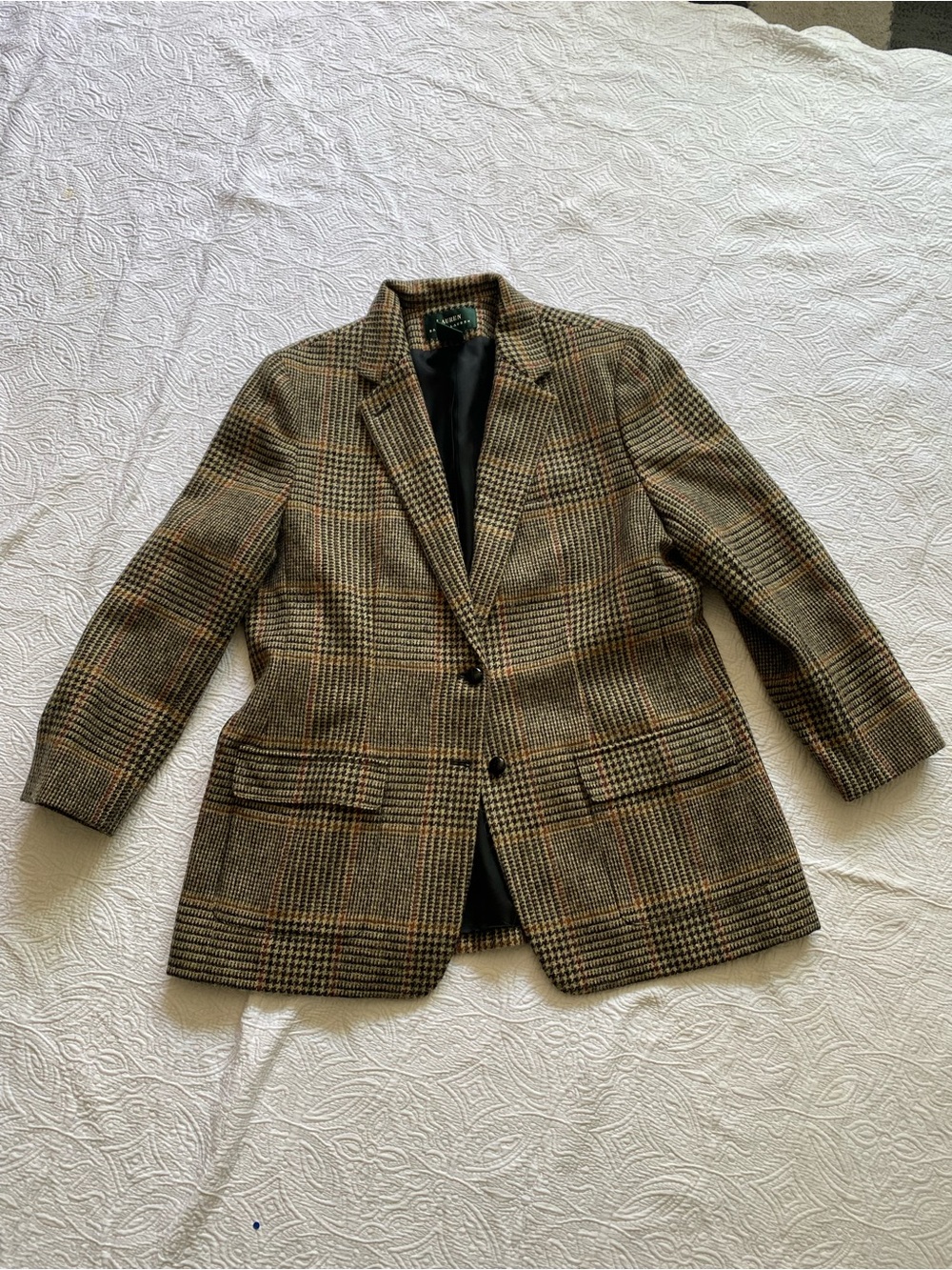 Lauren Ralph Lauren Plaid Wool Blazer in Brown, Tan and Black